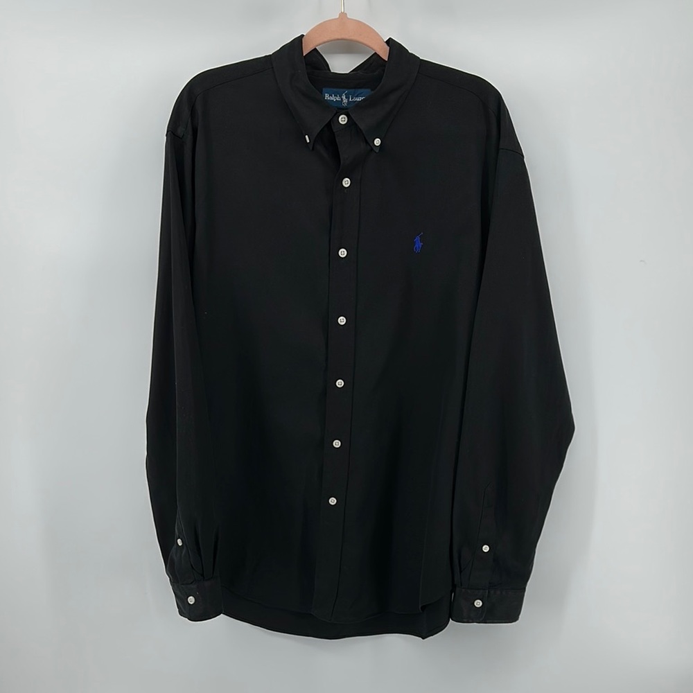 Ralph Lauren Black Button-Down Shirt with Blue Pony Logo